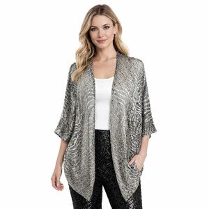 Frank Lyman Cover Up Cardigan US 10 Gold Silver Black Sheer Cocoon Disco Retro
